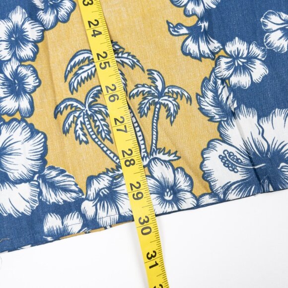 Reyn Spooner Floral Hawaiian Shirt Men's Large Blue Yellow Palm Tree Aloha - Picture 9 of 11